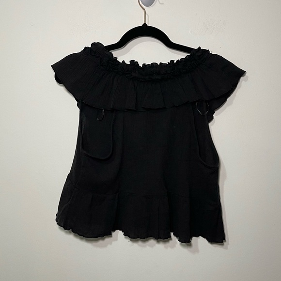 H&M women's black ruffle chiffon like crinkle feminine sleevless crop top in M - Picture 6 of 6